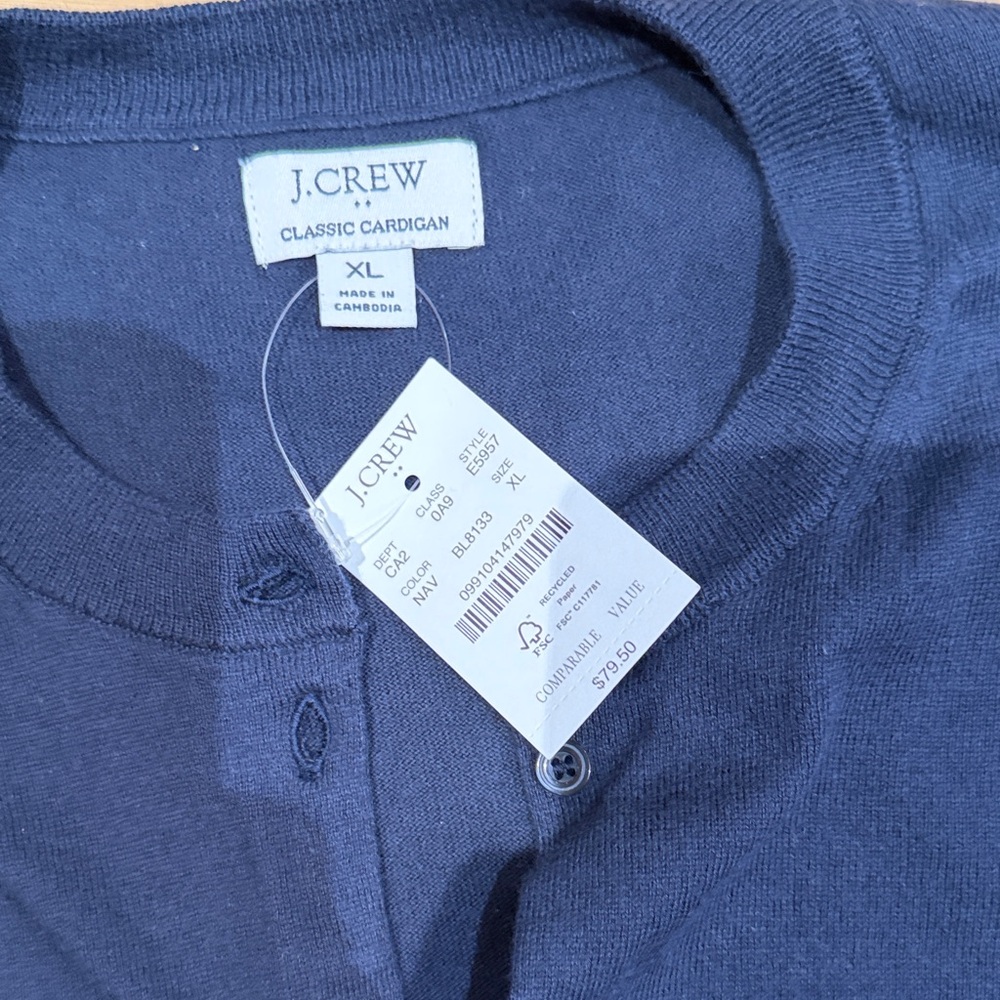 J. Crew Navy Button-Front Cotton Cardigan - Picture 2 of 3